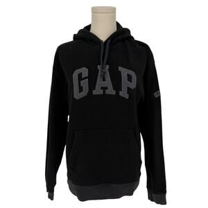 Vintage Y2K GAP Logo Fleece Hoodie Sweatshirt Black Women's Medium Casual